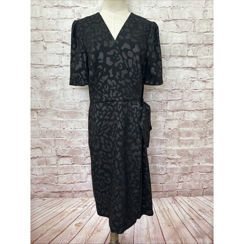 Alex Marie Margot Sheath Dress Black Leopard Shimmer Jacquard Short Sleeve Sz 10